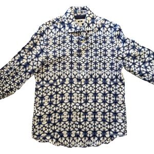 JOSEPH ABBOUD BLUE AND WHITE LINEN LONG SLEEVE BUTTON DOWN SHIRT SIZE M